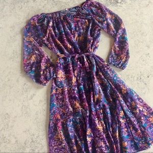 Vintage Sheer Purple Floral Dress - L